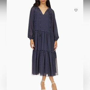 Michael Kors Chiffon Polka Dot Dress in Midnight Blue